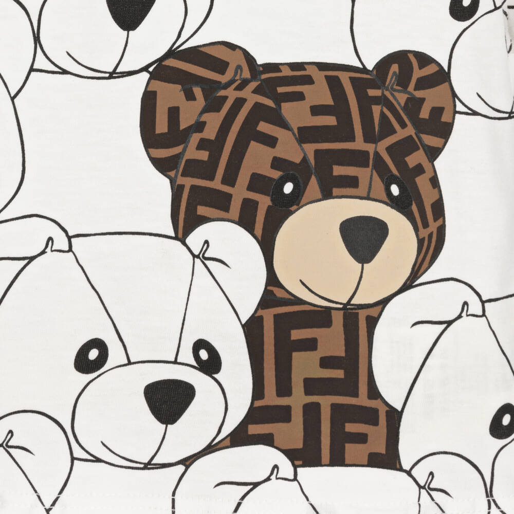 Fendi-White FF Teddy Bear Cotton Baby T-Shirt | Childrensalon Outlet