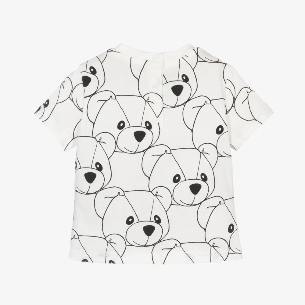 Fendi-White FF Teddy Bear Cotton Baby T-Shirt | Childrensalon Outlet