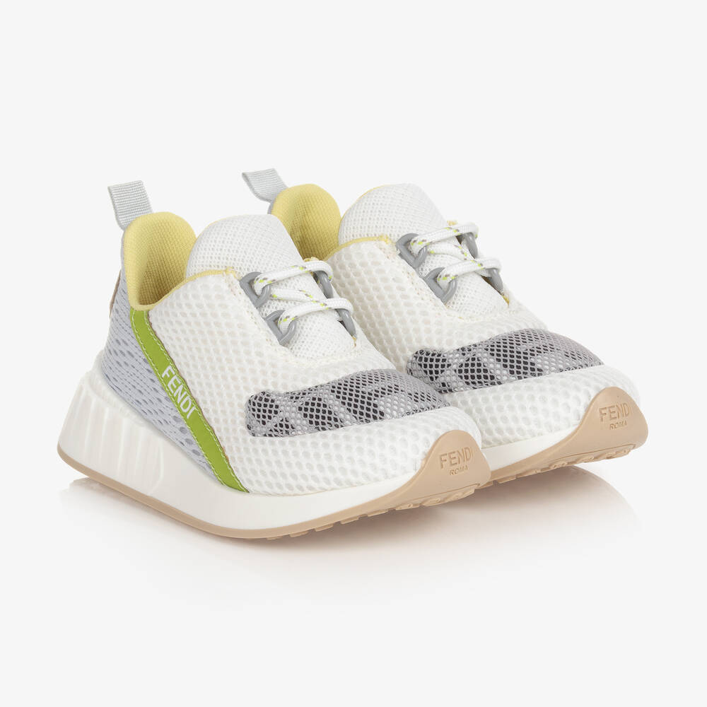 Fendi - White & Grey FF Logo Trainers | Childrensalon