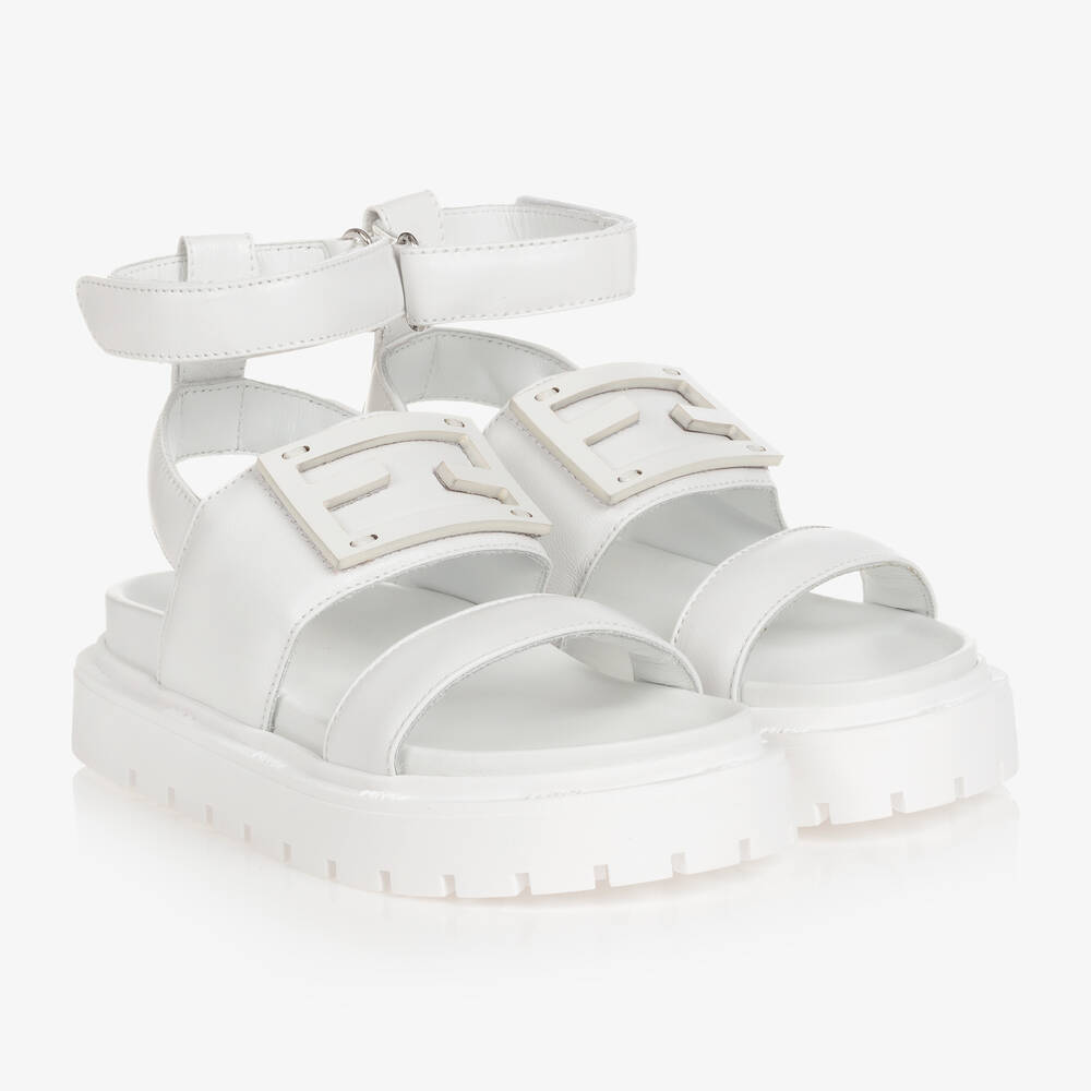 Fendi-White Leather FF Logo Sandals | Childrensalon Outlet
