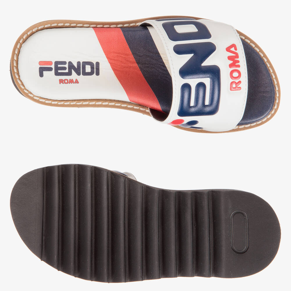 Fendi Mania-White Leather Sliders | Childrensalon Outlet