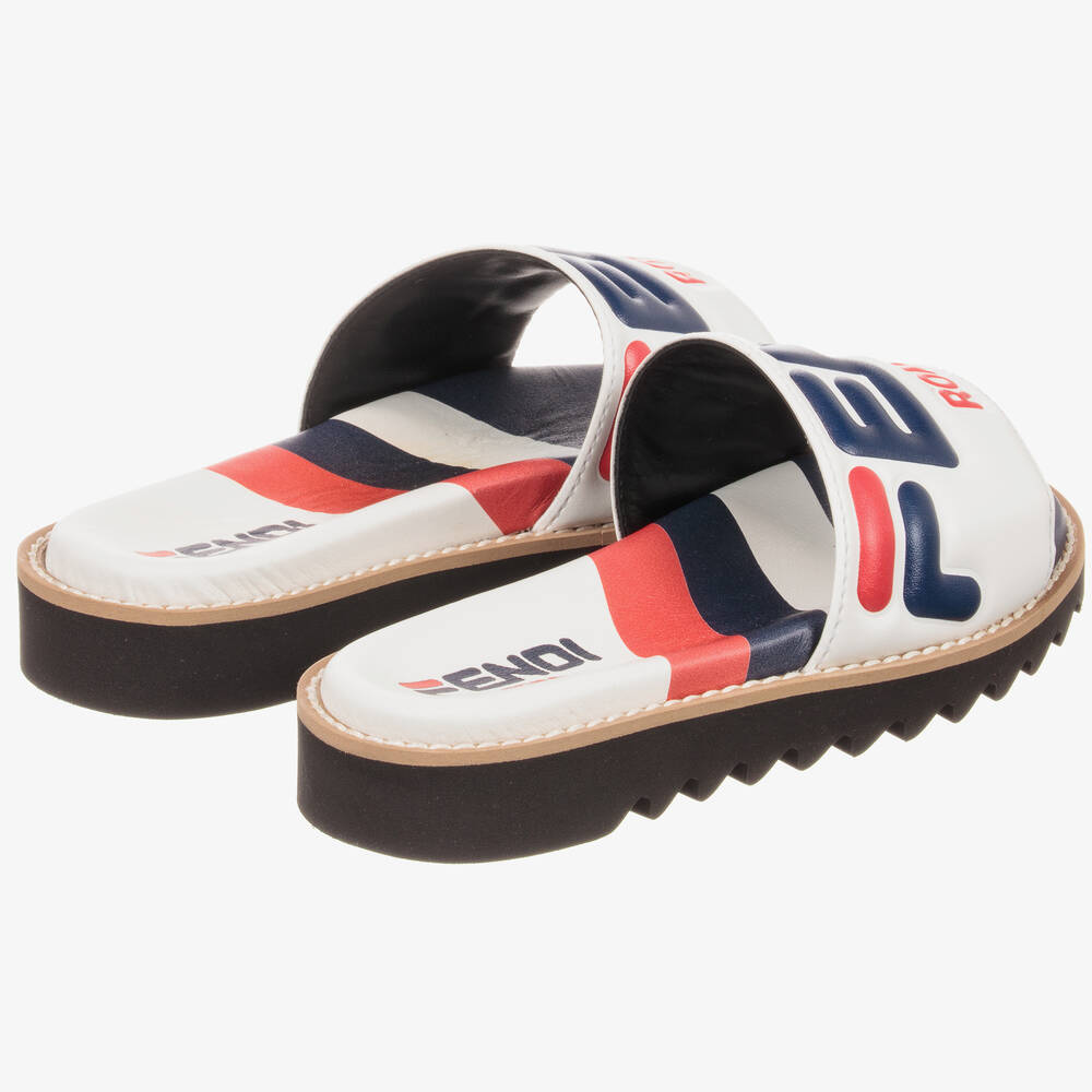Fendi Mania-White Leather Sliders | Childrensalon Outlet