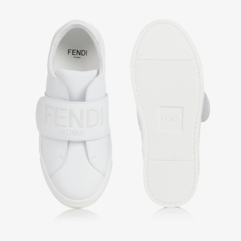 Fendi-White Leather Velcro Trainers With Logo | Childrensalon Outlet