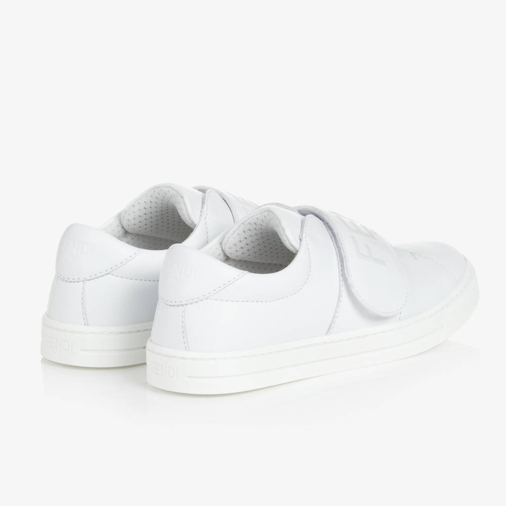 Fendi-White Leather Velcro Trainers With Logo | Childrensalon Outlet