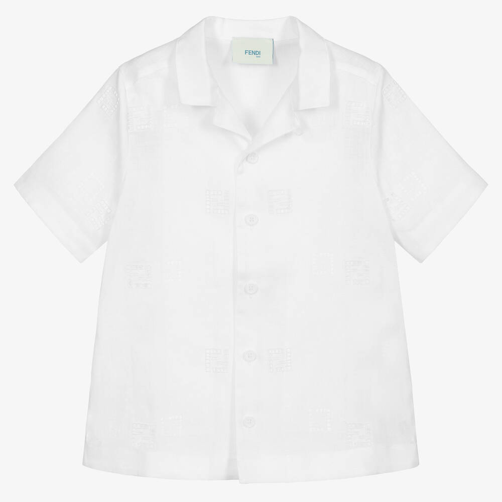 Fendi-White Linen FF Logo Shirt | Childrensalon Outlet