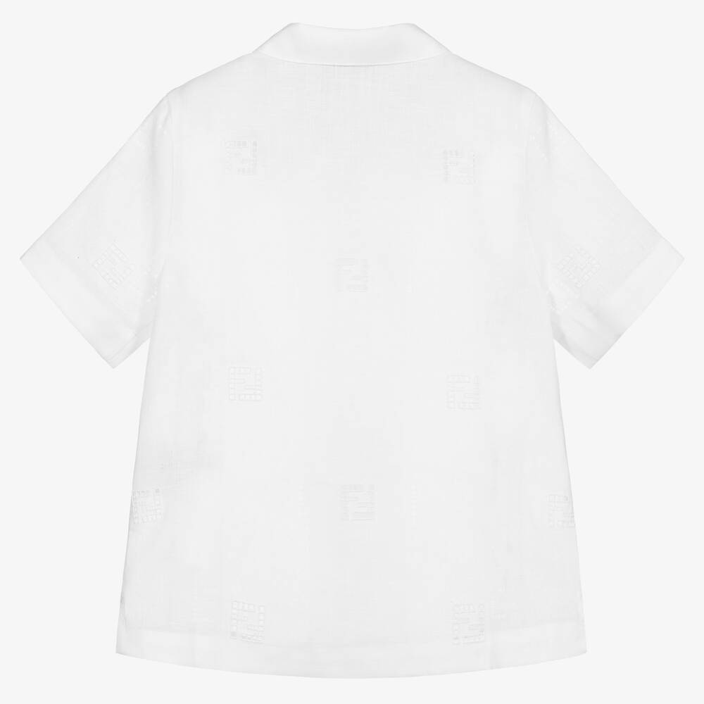 Fendi-White Linen FF Logo Shirt | Childrensalon Outlet