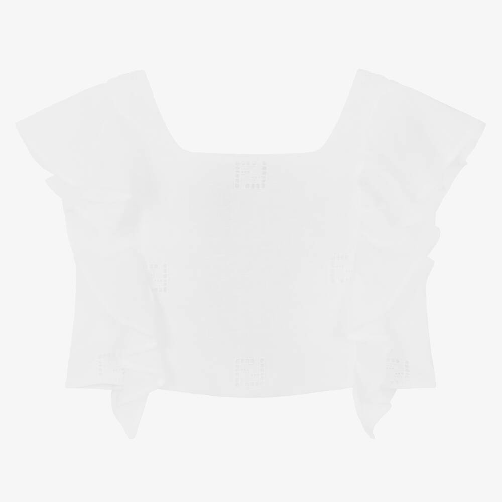Fendi - White Linen Logo Ruffle Blouse | Childrensalon