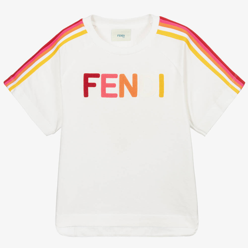 Fendi - تيشيرت قطن لون أبيض  | Childrensalon