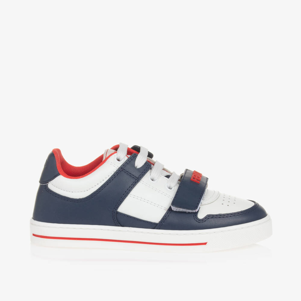 Fendi-حذاء رياضي للأولاد من الجلد باللونين الأزرق الداكن والأبيض | Childrensalon Outlet