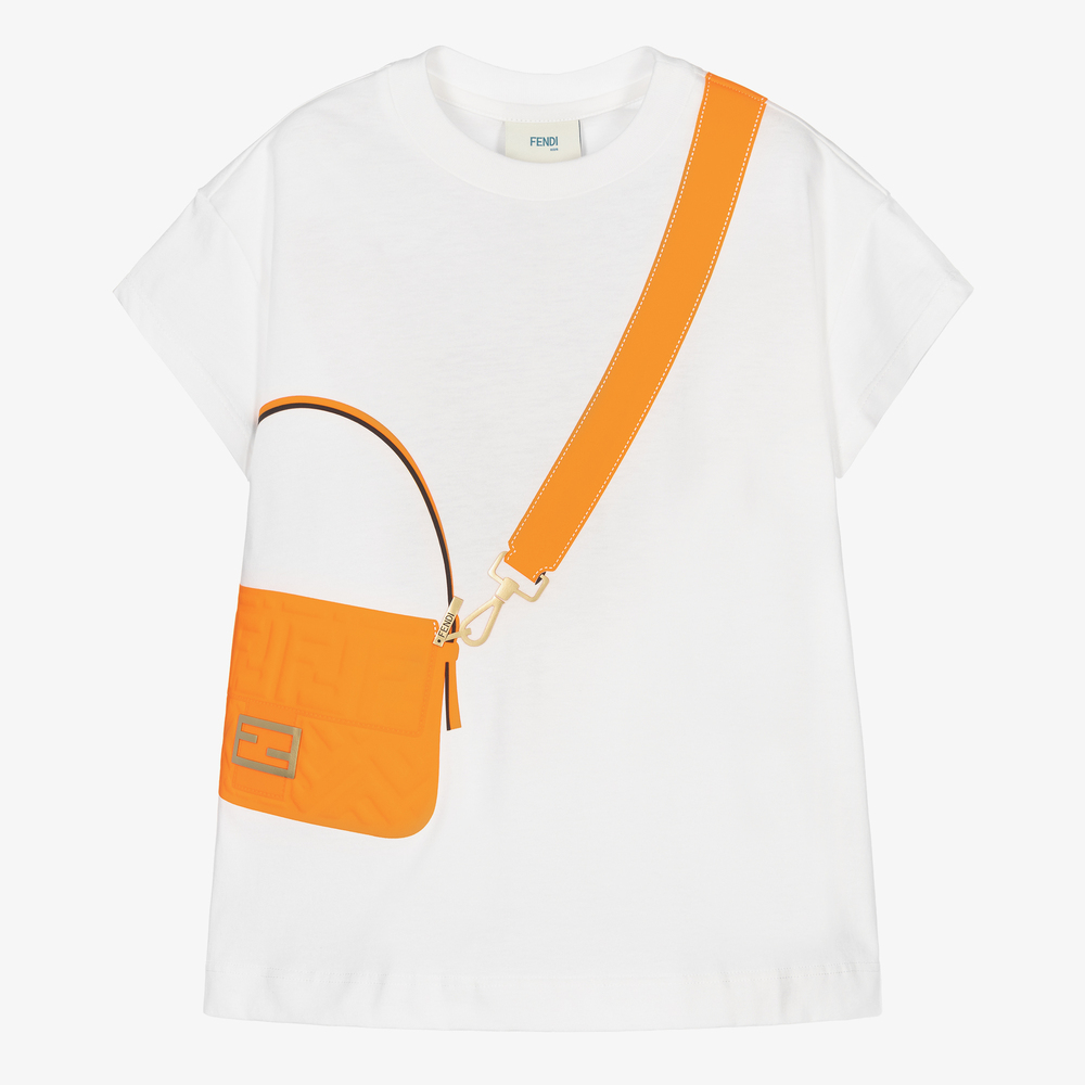 Fendi - T-Shirt aus Baumwolle in Weiß und Orange | Childrensalon