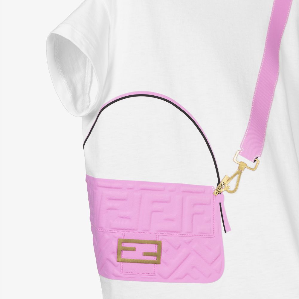 Fendi-White & Pink Bag T-Shirt  | Childrensalon Outlet