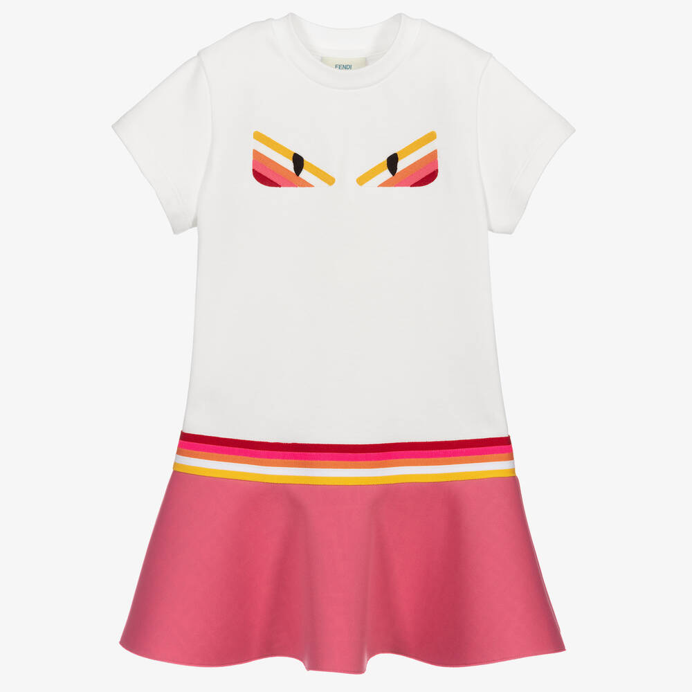 Fendi - White & Pink Cotton Dress | Childrensalon