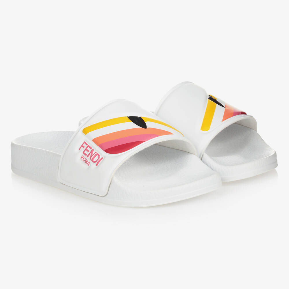 Fendi - White & Pink Sliders | Childrensalon