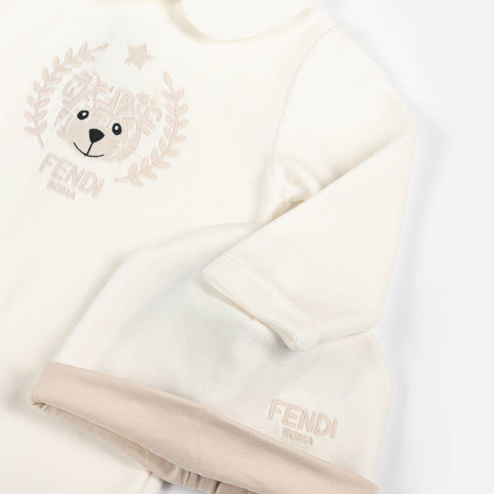 Fendi-White Velour Baby Outfit Set | Childrensalon Outlet