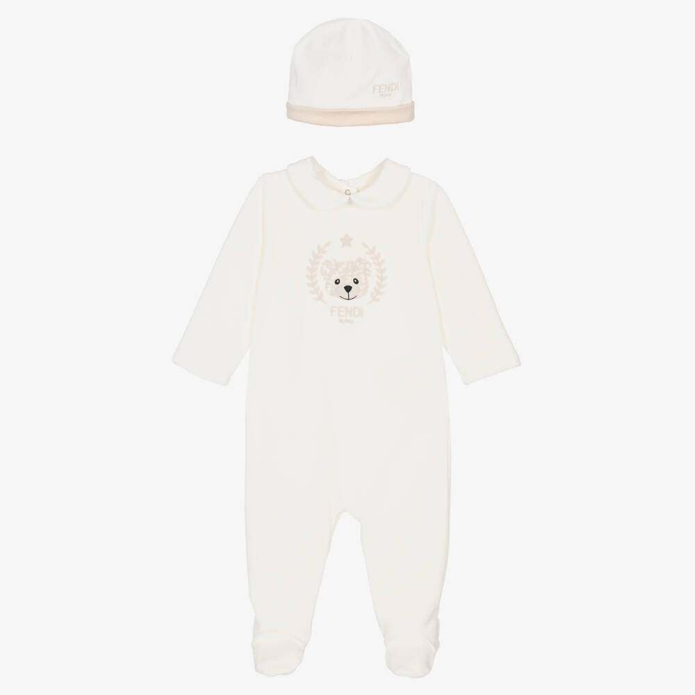 Fendi-White Velour Baby Outfit Set | Childrensalon Outlet
