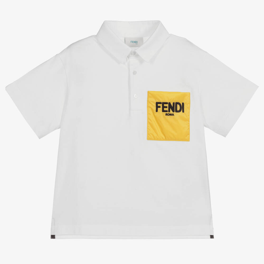 Fendi - Polo blanc à poche jaune | Childrensalon