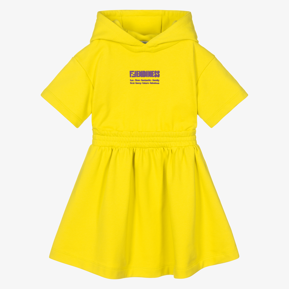 Fendi - Robe jaune à capuche en coton | Childrensalon