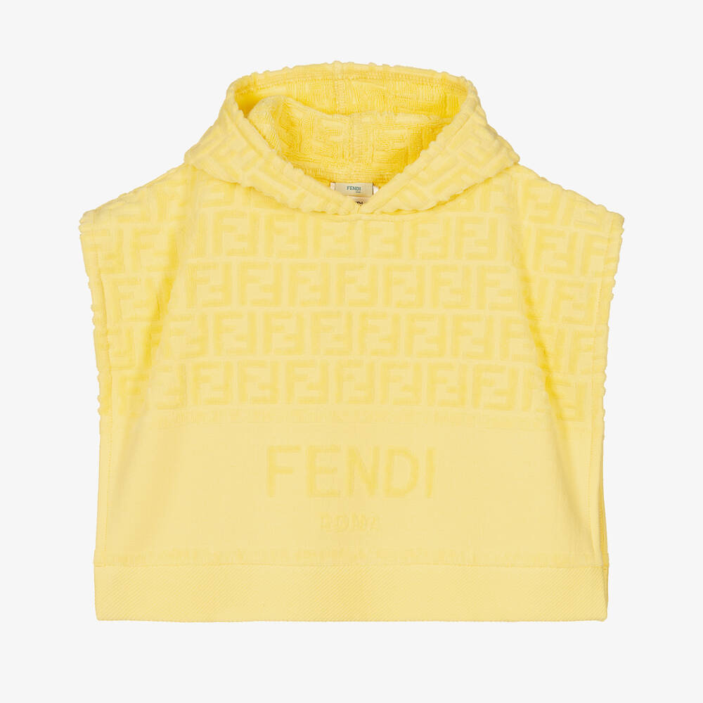 Fendi - Yellow Cotton Logo Hooded Baby Towel | Childrensalon