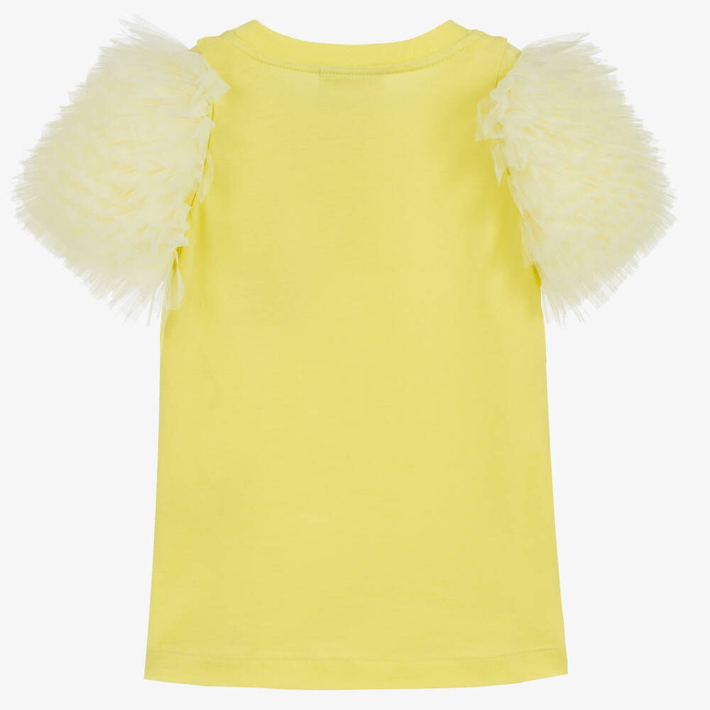Fendi-Yellow Cotton & Tulle T-Shirt | Childrensalon Outlet