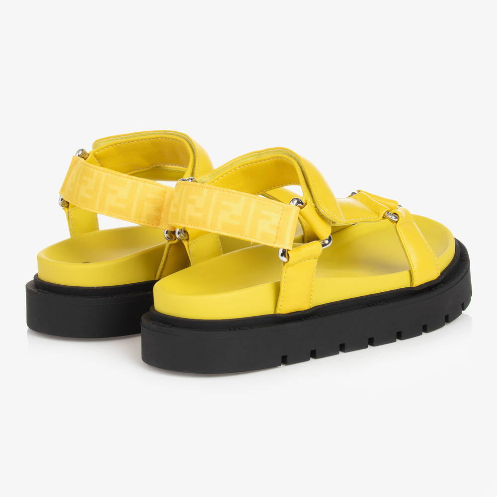 Fendi Yellow Leather Chunky Logo Sandals Childrensalon Outlet