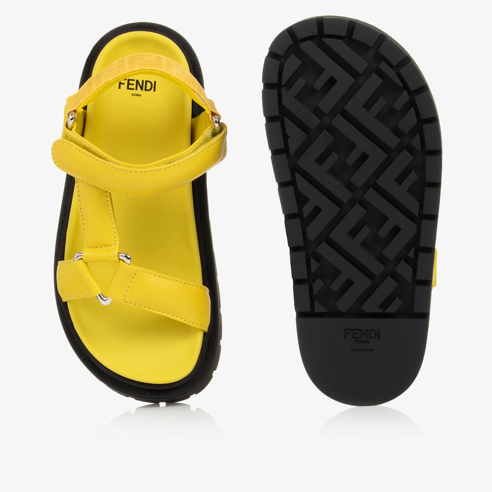 فندي-Yellow Leather Chunky Logo Sandals | Childrensalon Outlet