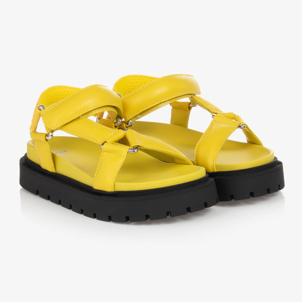 Fendi - Yellow Leather Chunky Logo Sandals | Childrensalon