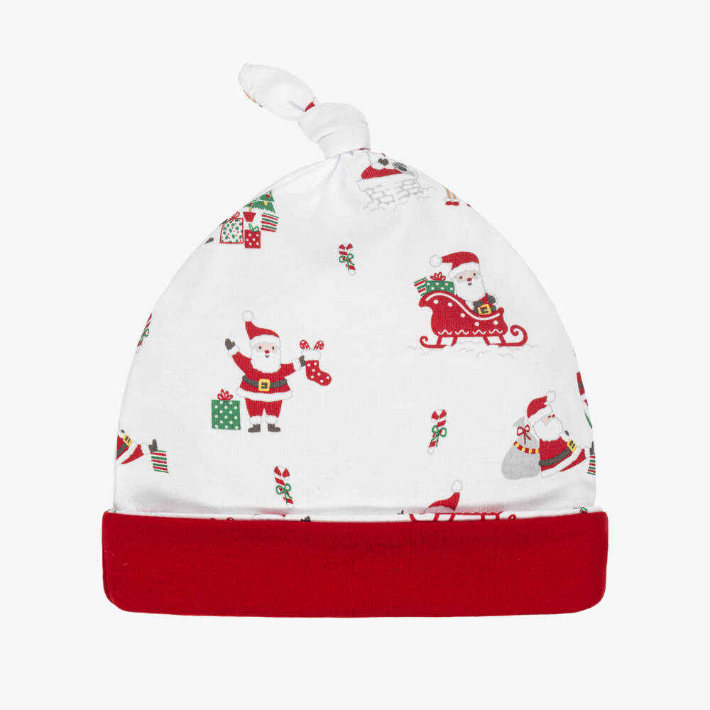 Kissy Kissy-Festive Red-Trim Pima Baby Hat | Childrensalon Outlet