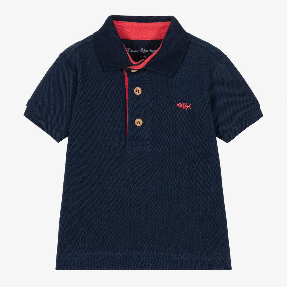 Fina Ejerique - Baby Boys Blue Cotton Polo Shirt | Childrensalon