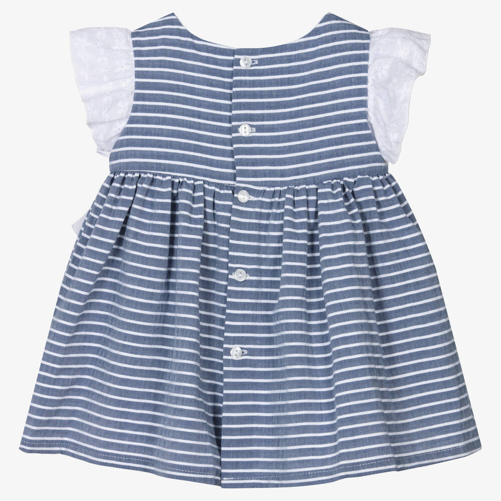 Fina Ejerique-Baby Girls Blue Cotton Striped Dress | Childrensalon Outlet