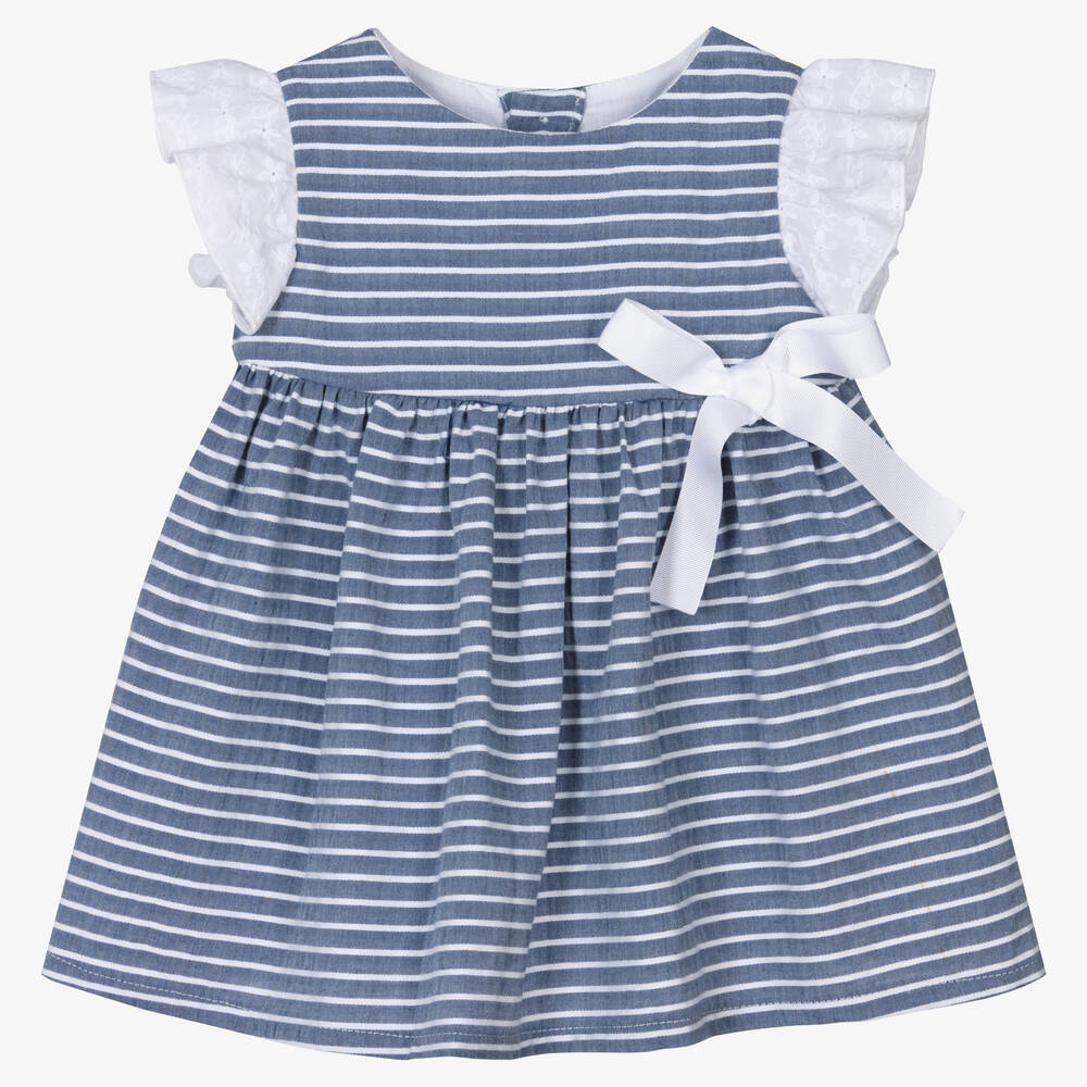 Fina Ejerique - Baby Girls Blue Cotton Striped Dress | Childrensalon