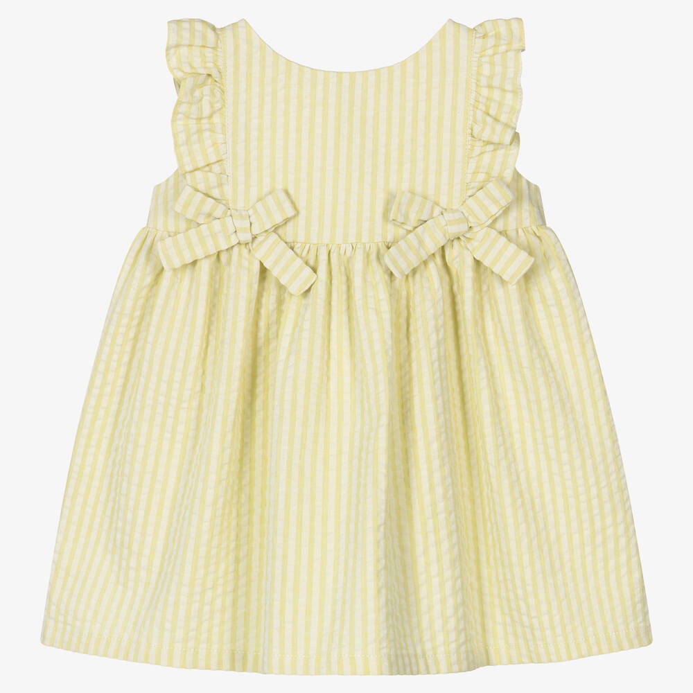 Fina Ejerique - Baby Girls Green Cotton Seersucker Dress | Childrensalon
