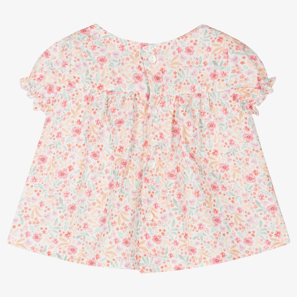 Fina Ejerique-Baby Girls Pink Cotton Floral Blouse  | Childrensalon Outlet