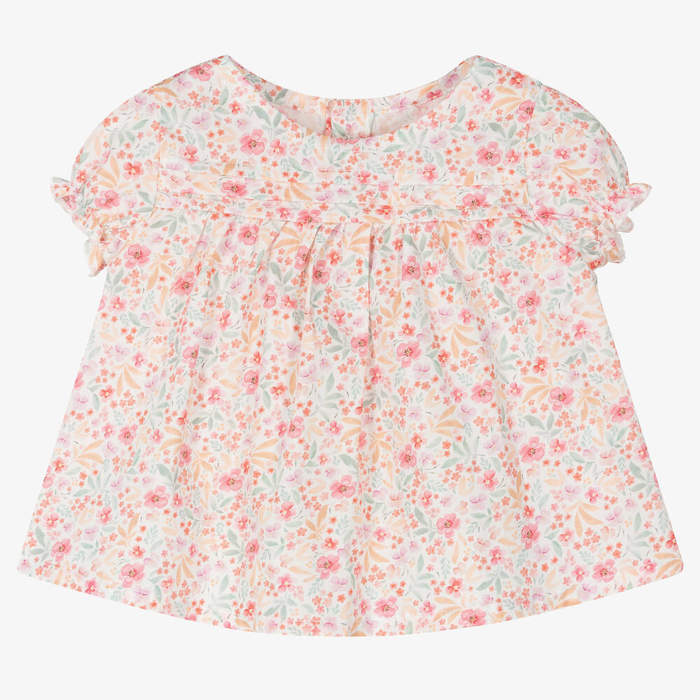 Fina Ejerique - Baby Girls Pink Cotton Floral Blouse  | Childrensalon