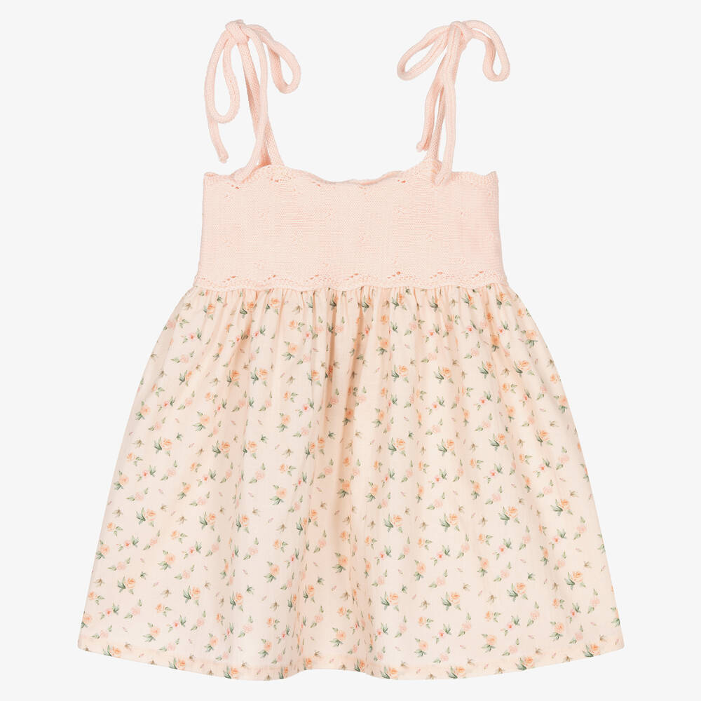 Fina Ejerique-Baby Girls Pink Cotton Floral Dress | Childrensalon Outlet