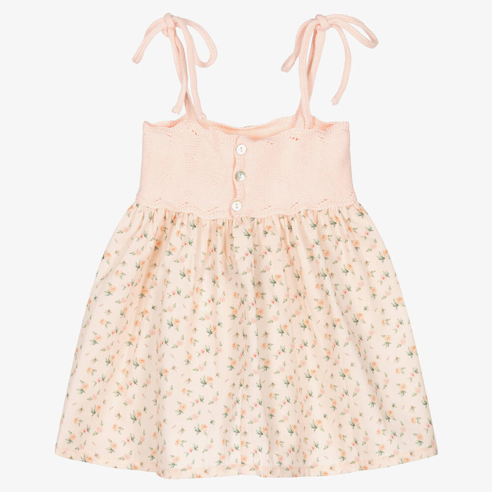 Fina Ejerique-Baby Girls Pink Cotton Floral Dress | Childrensalon Outlet