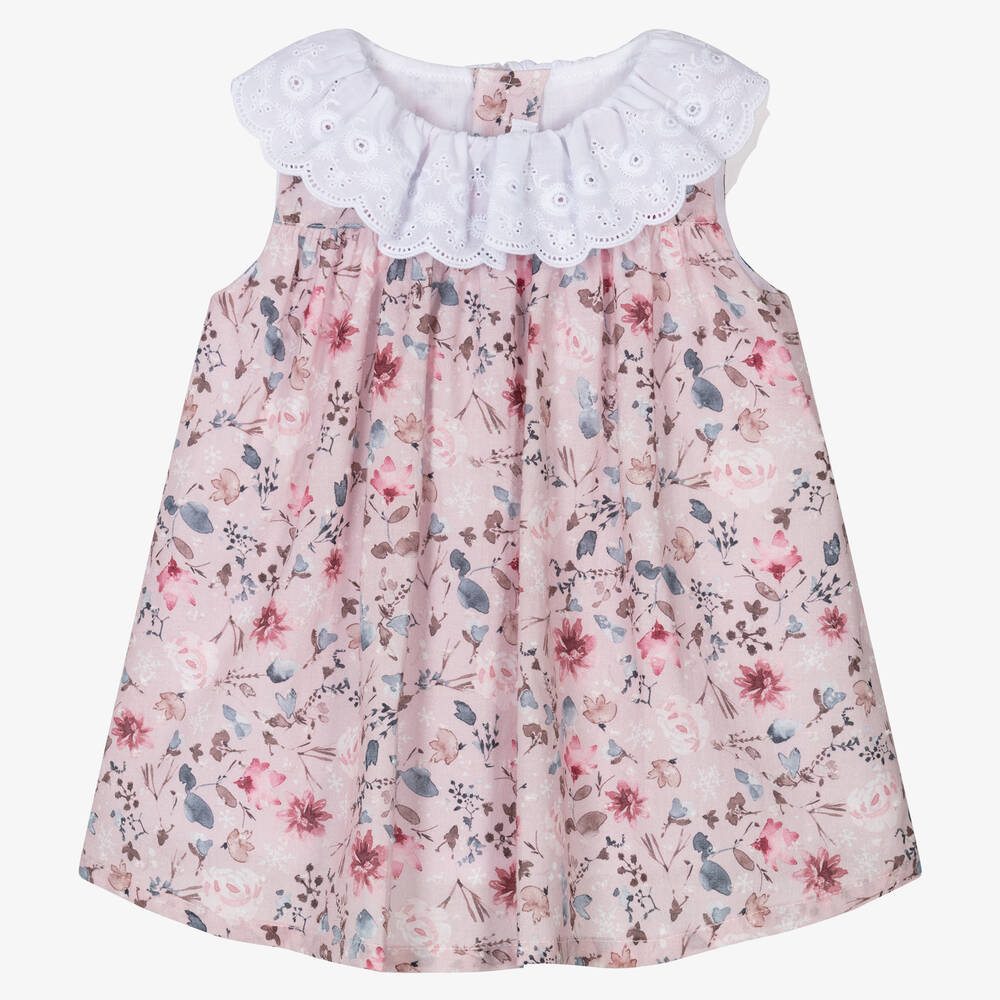 Fina Ejerique-Baby Girls Pink Cotton Floral Dress  | Childrensalon Outlet
