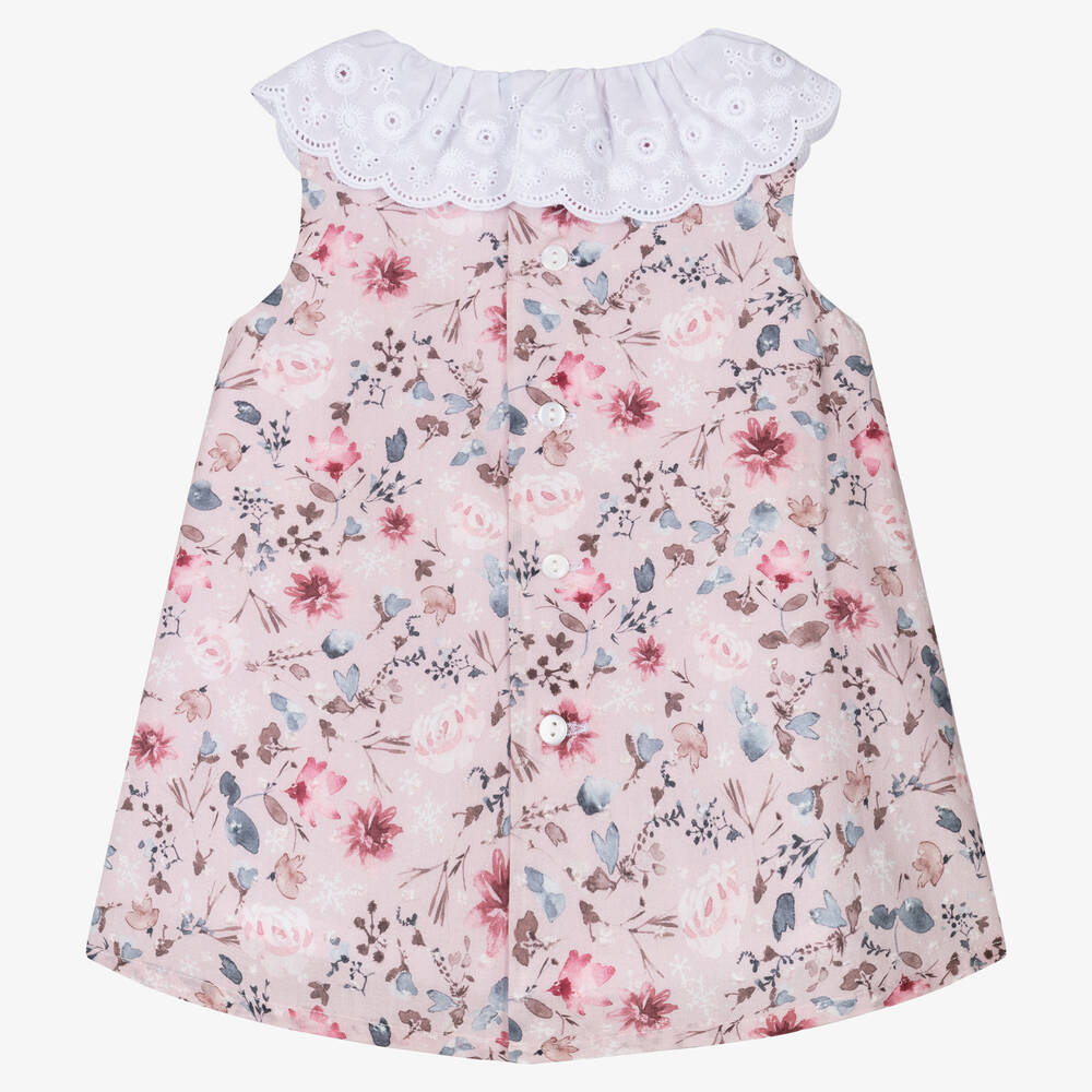 Fina Ejerique-Baby Girls Pink Cotton Floral Dress | Childrensalon Outlet