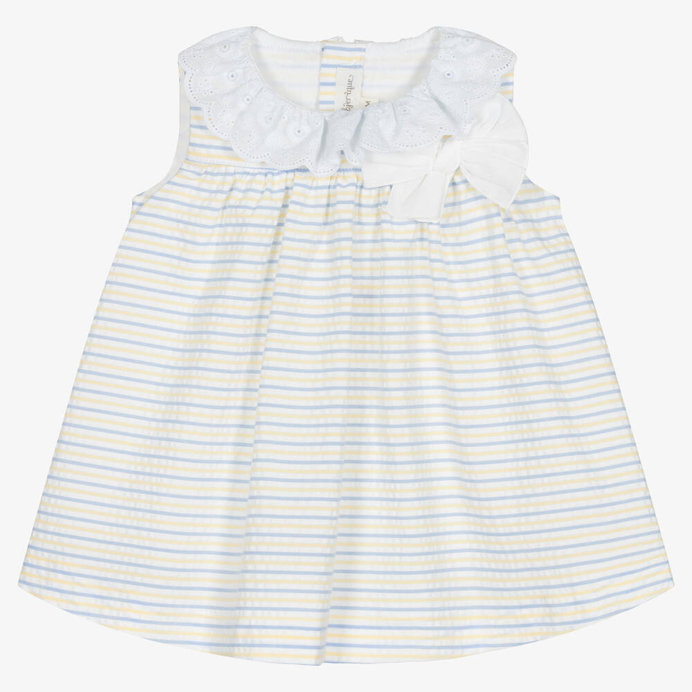 Fina Ejerique - Baby Girls White Cotton Seersucker Dress | Childrensalon