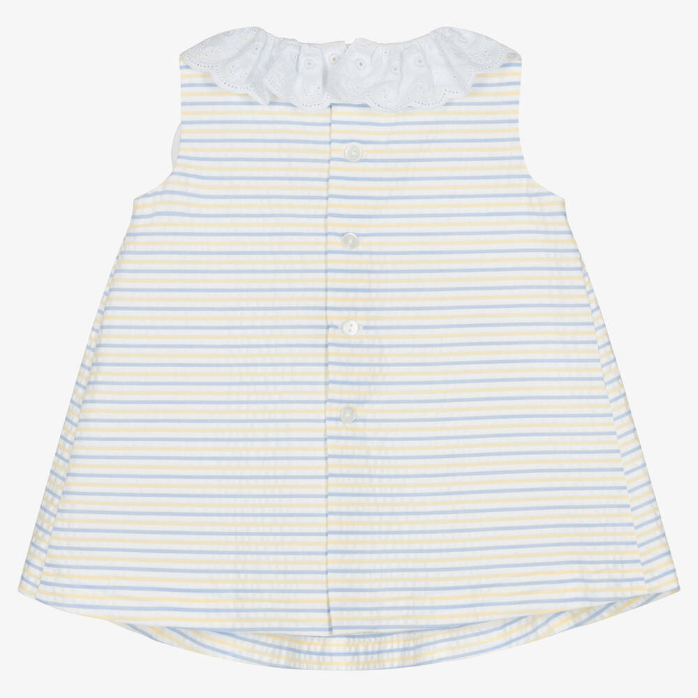 Fina Ejerique-Baby Girls White Cotton Seersucker Dress | Childrensalon Outlet