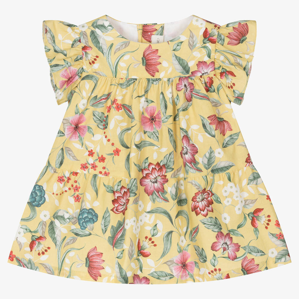Fina Ejerique - Baby Girls Yellow Cotton Floral Dress | Childrensalon