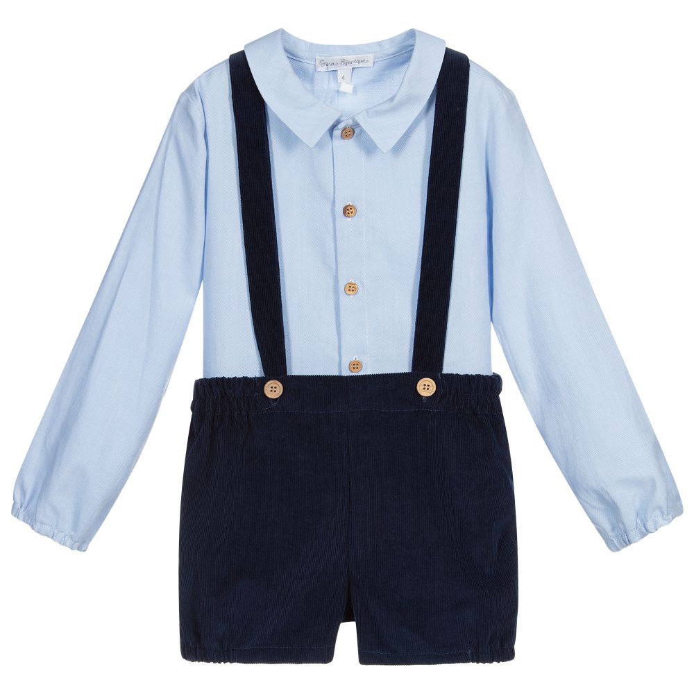 Fina Ejerique Boys Blue Corduroy Shorts Set Childrensalon Outlet