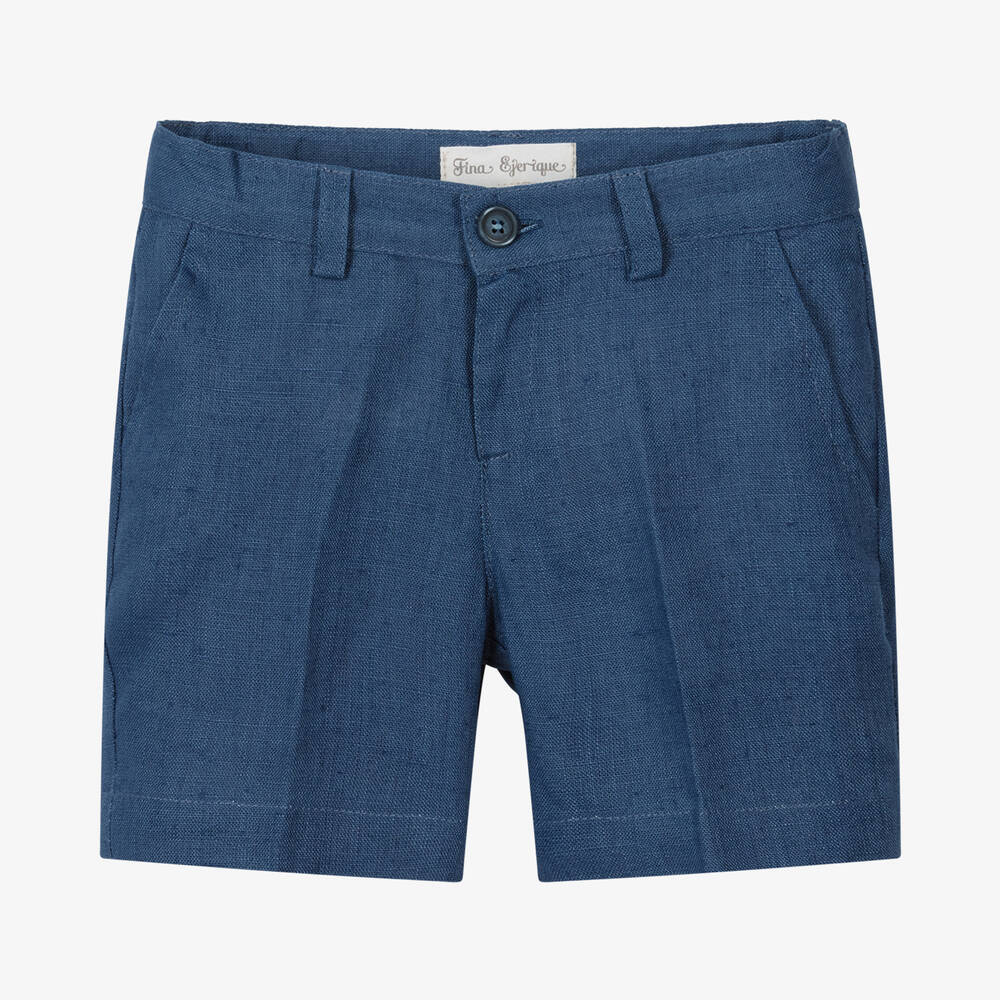 Fina Ejerique - Boys Blue Linen Shorts | Childrensalon