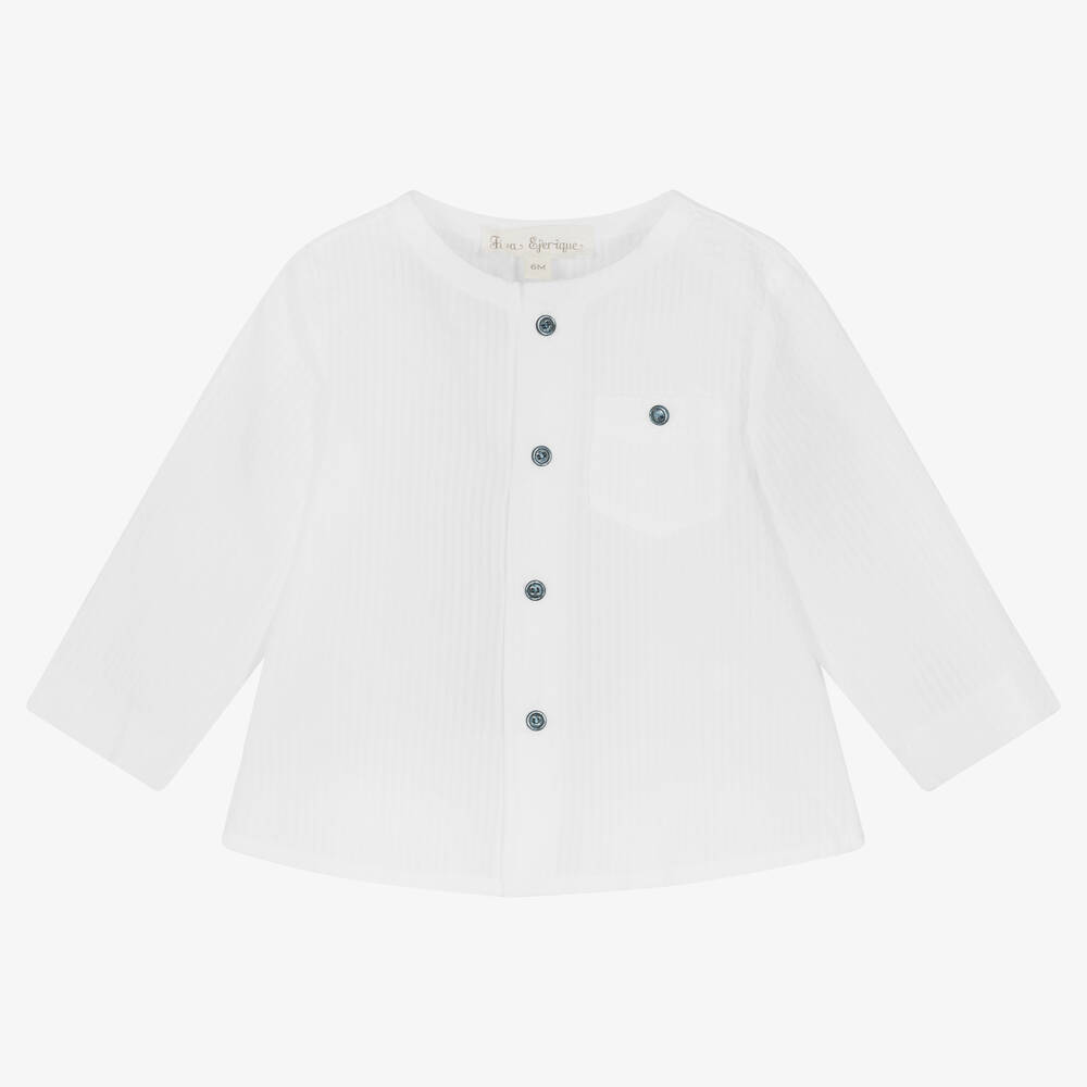 Fina Ejerique - Boys White Cotton Seersucker Shirt | Childrensalon
