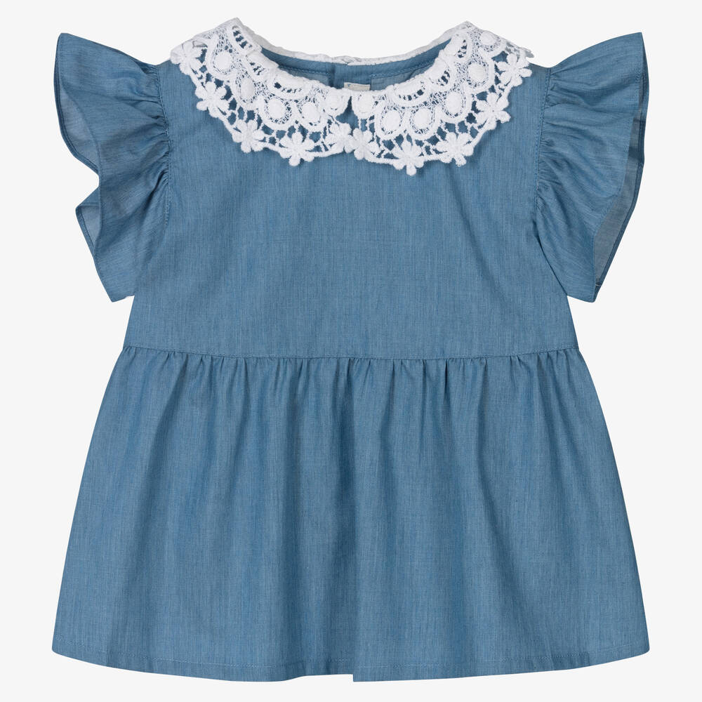 Fina Ejerique - Girls Blue Collared Chambray Blouse | Childrensalon