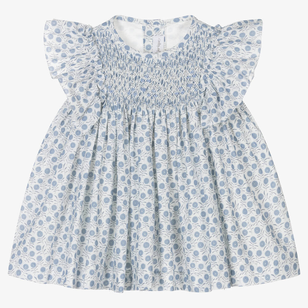 Fina Ejerique - Girls Blue Cotton Floral Dress | Childrensalon