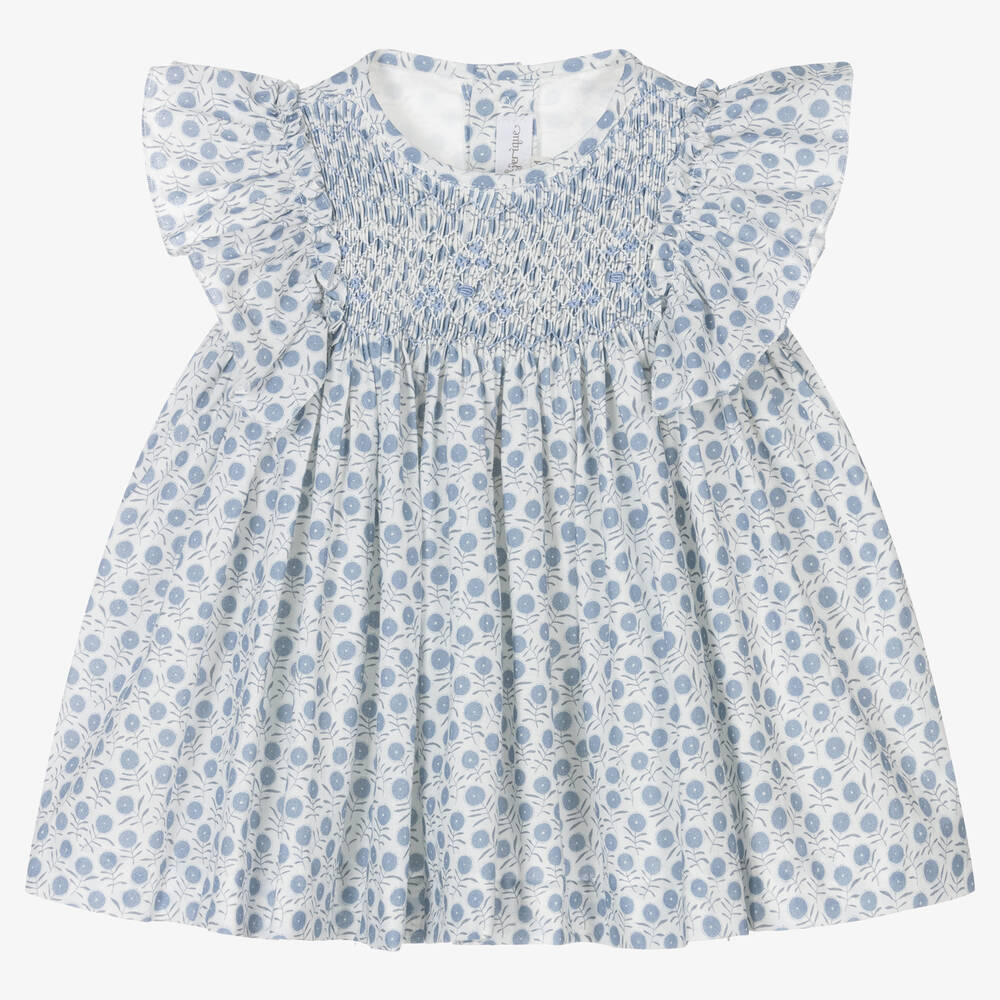 Fina Ejerique-Girls Blue Cotton Floral Dress | Childrensalon Outlet