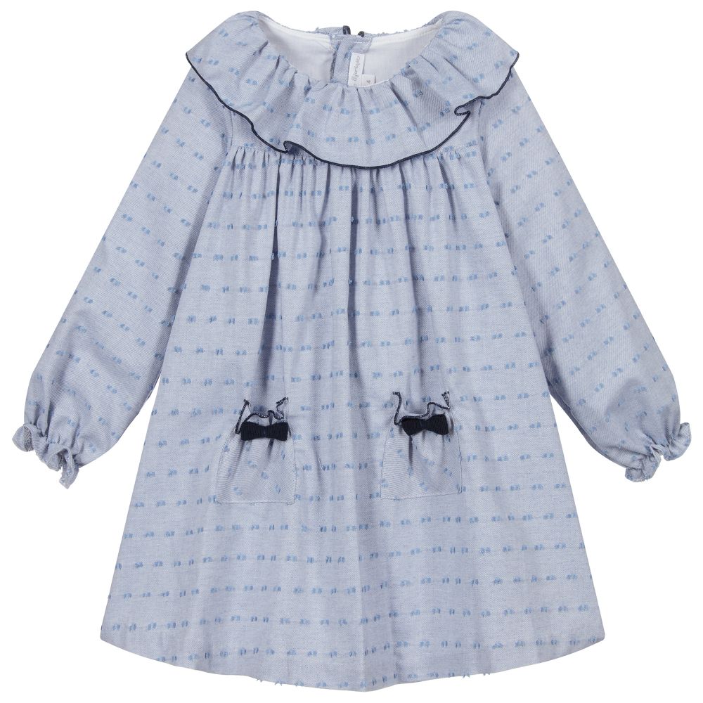 Fina Ejerique - Girls Blue Twill Dress | Childrensalon