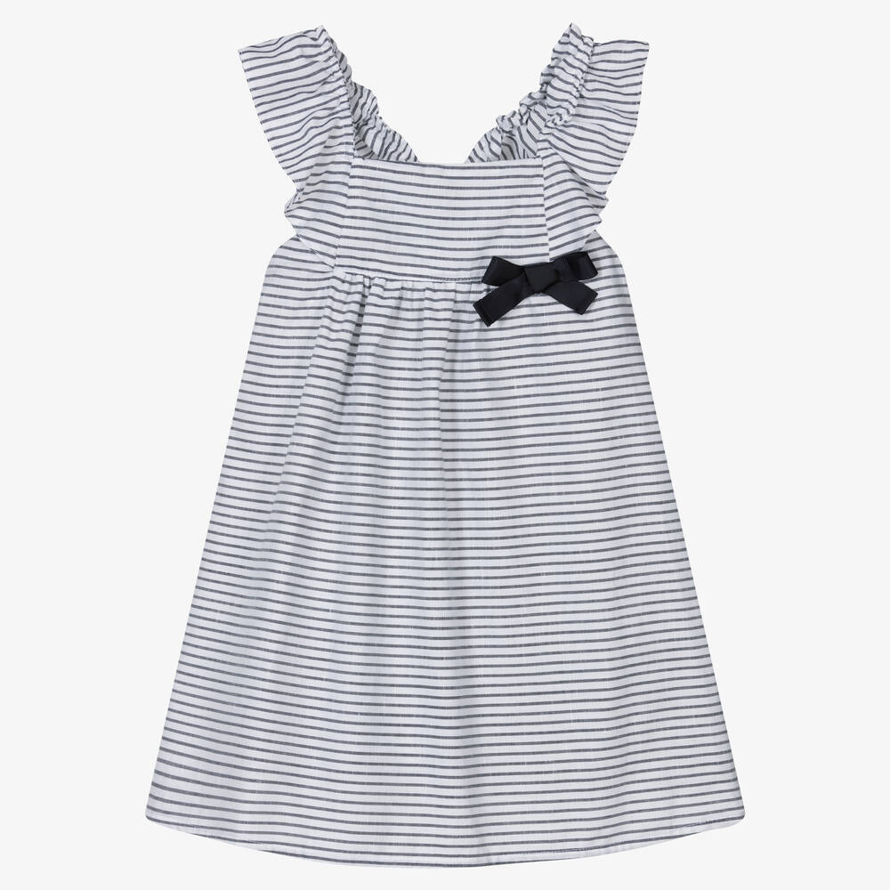 Fina Ejerique - Girls Blue & White Striped Dress  | Childrensalon