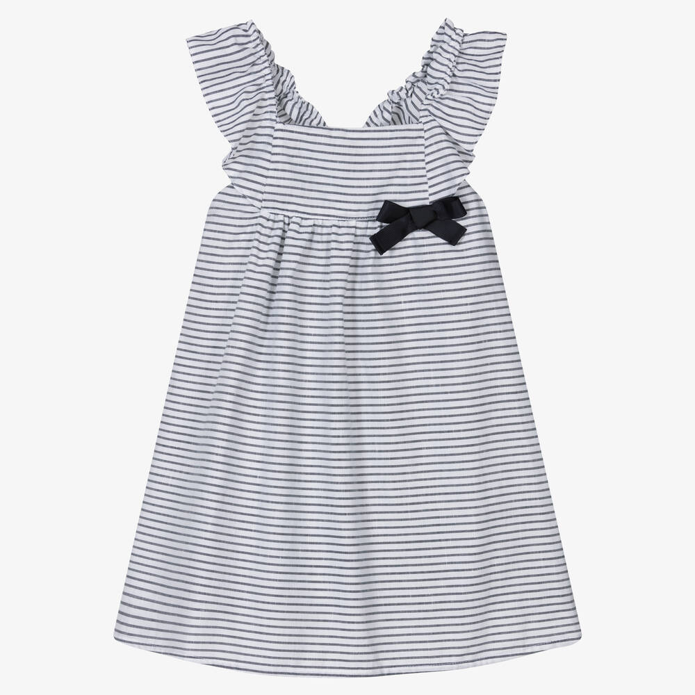 Fina Ejerique-Girls Blue & White Striped Dress  | Childrensalon Outlet
