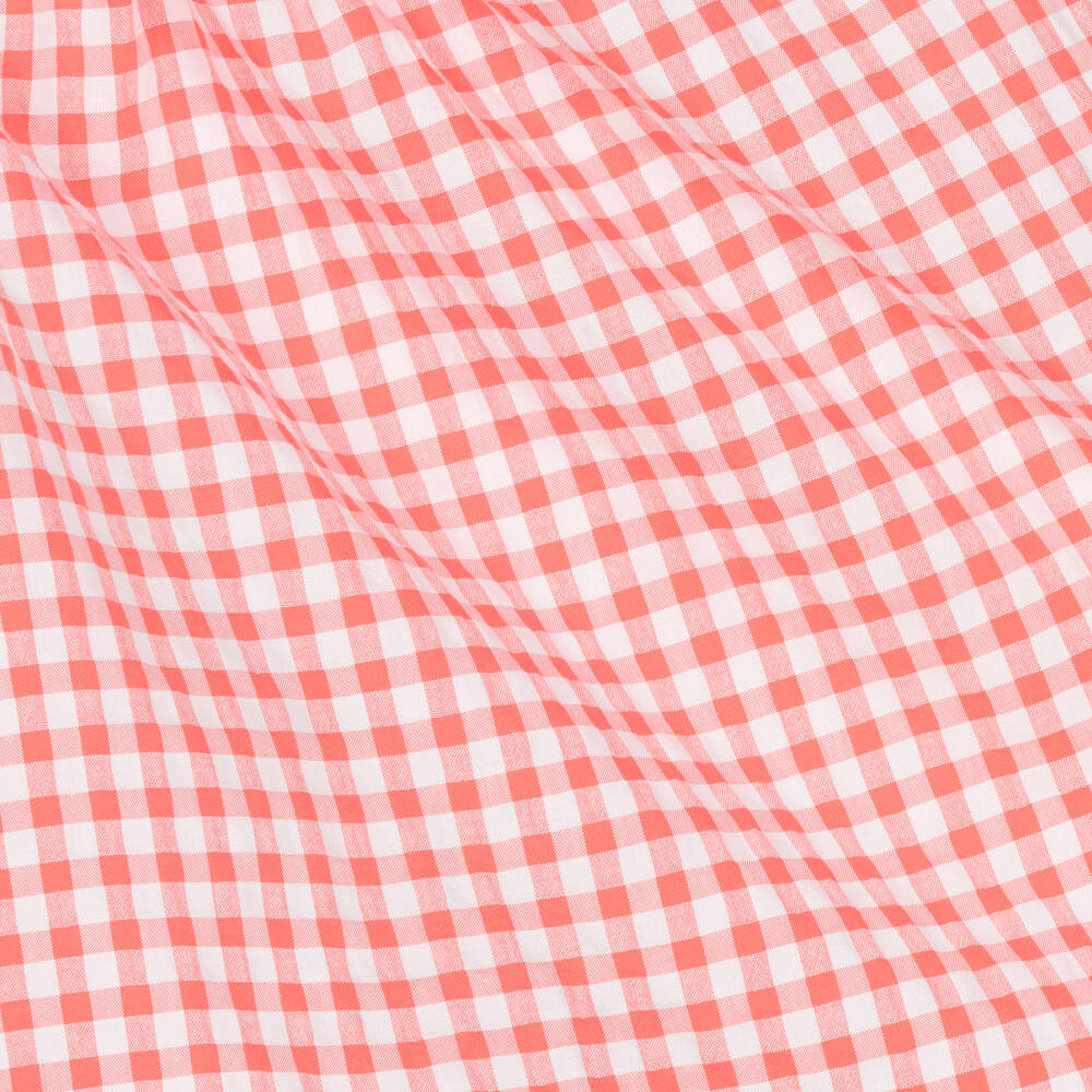 Fina Ejerique-Girls Coral Pink Gingham Cotton Dress | Childrensalon Outlet